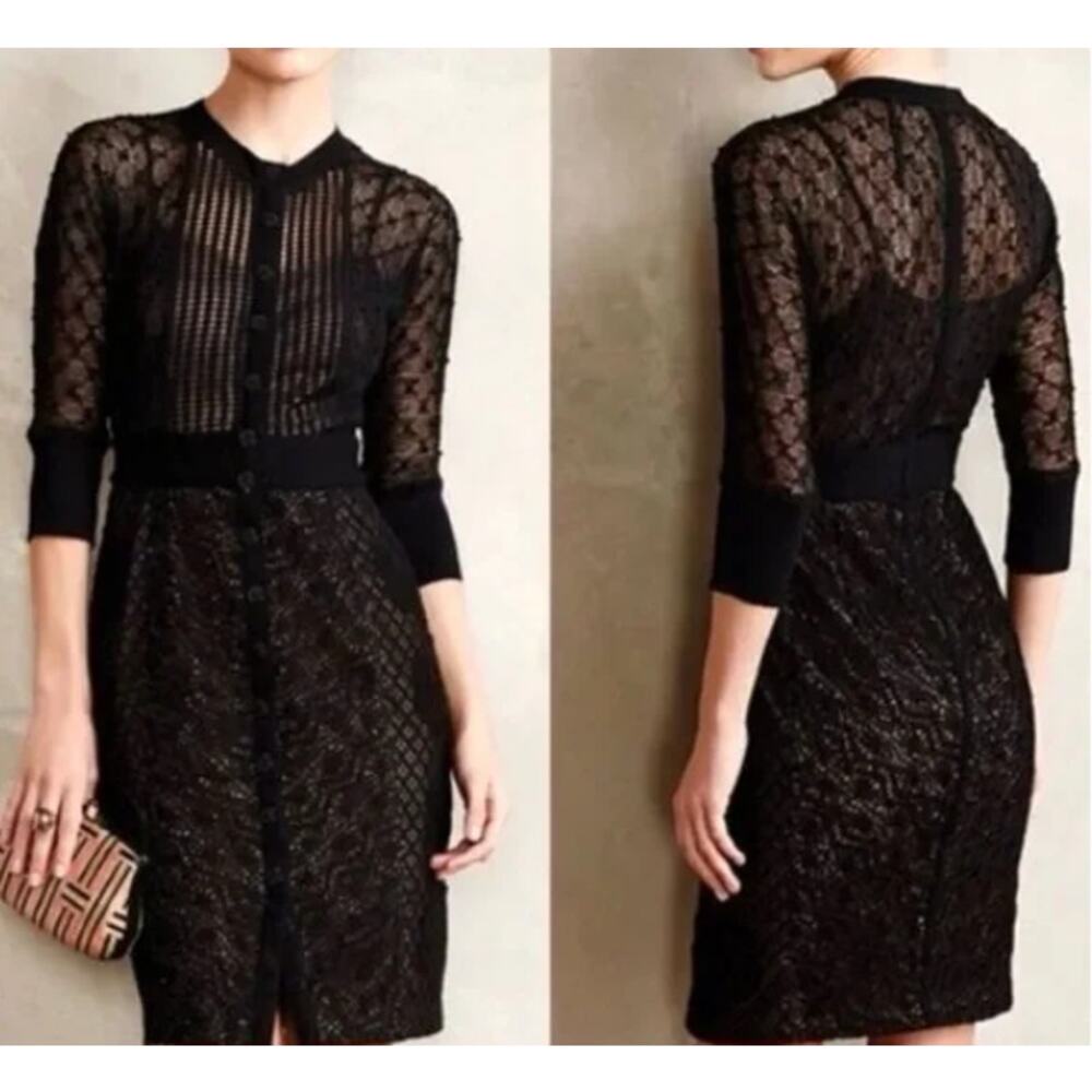 Anthropologie Beguile Byron Lars Mona Black Lace Button Front knit midi Dress 0